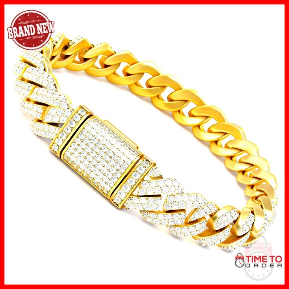 Men's Cuban Link Bracelet 14K Gold-Plated Brass Chain 7.5 Inches